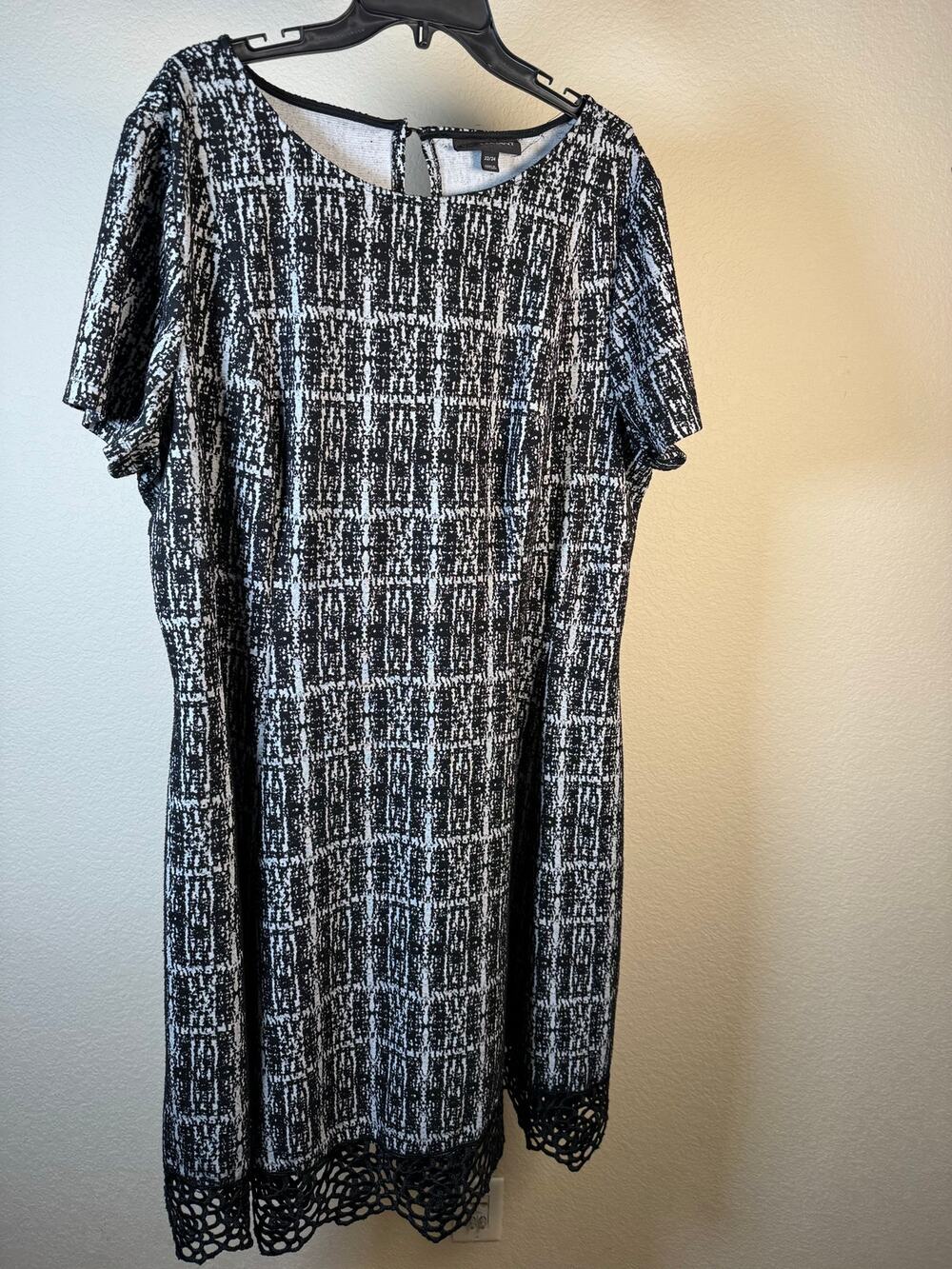 Lane Bryant Cap Sleeve Fit Flare Tweed Lace Trim Dress Black White Plus 22/24 3X